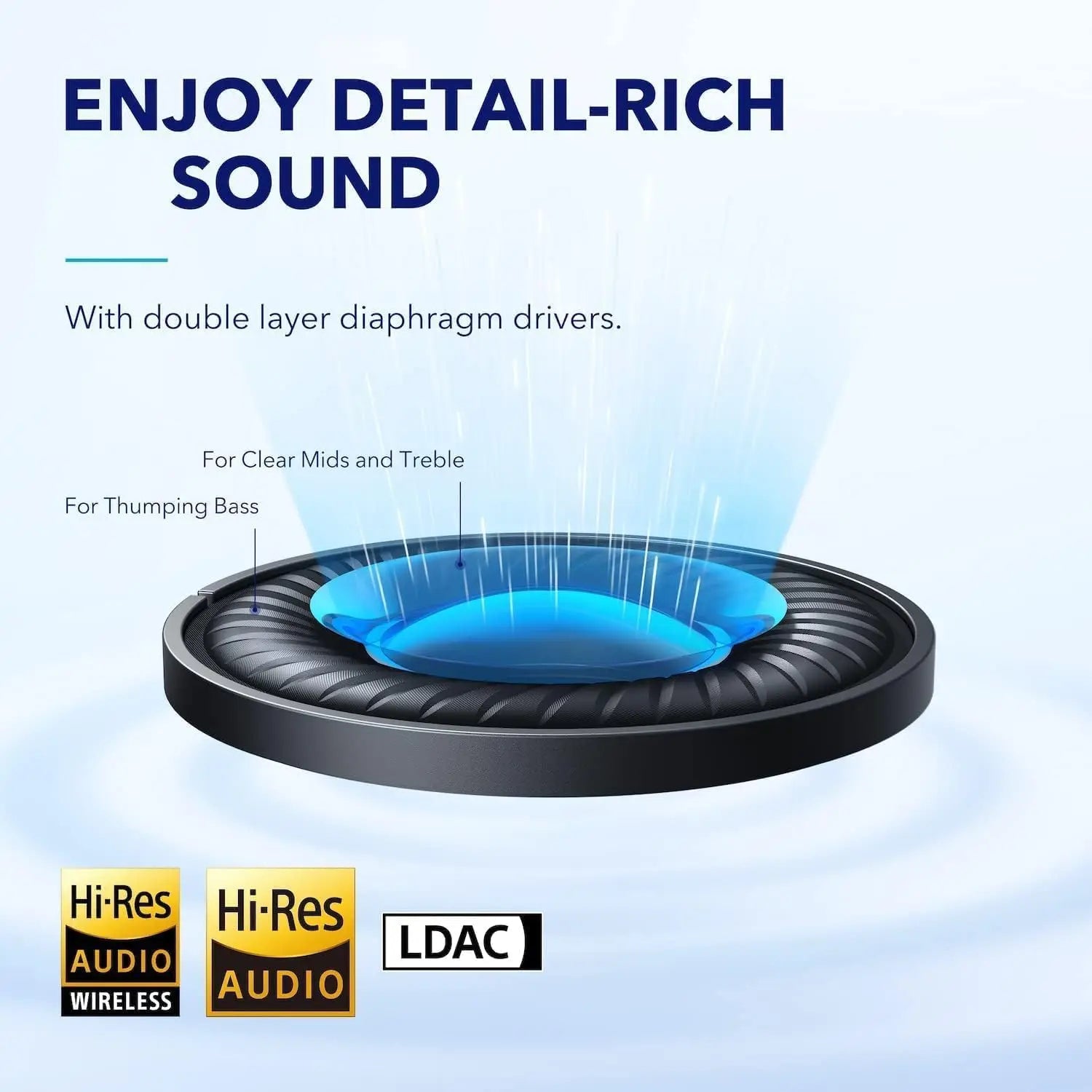 Adaptive ANC Headphones, 98% Noise Reduction, 50H Playtime, LDAC Hi-Res, Comfort Fit