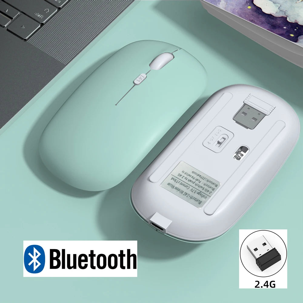 Rechargeable Wireless Bluetooth Mouse For iPad Pro 11 12.9 Air 5 4 2.4G USB Mice For Android Windows Tablet Laptop Notebook PC