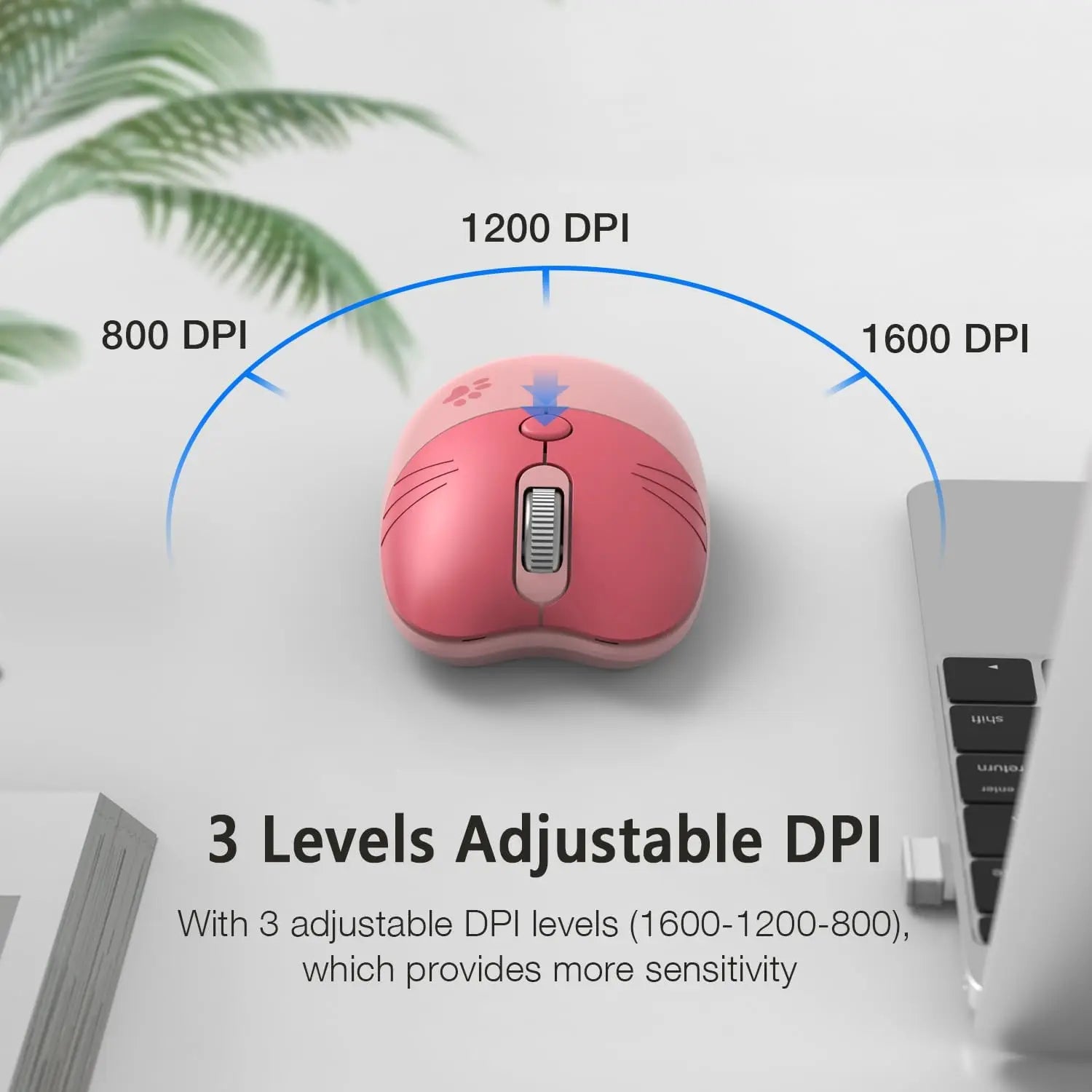 Mofii Cute Cat 2.4G Wireless Mouse, USB Receiver Plug and Play, 3 Adjustable DPI, Compatible with Laptop,PC, Computer