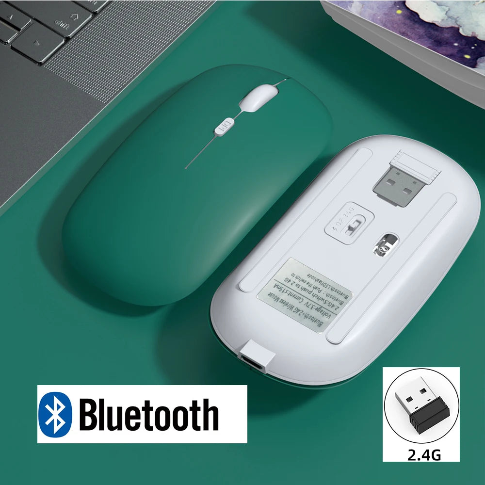Rechargeable Wireless Bluetooth Mouse For iPad Pro 11 12.9 Air 5 4 2.4G USB Mice For Android Windows Tablet Laptop Notebook PC